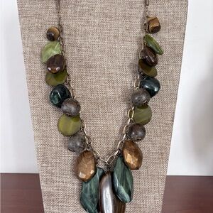 Earth Tone Statement Necklace | Chunky Beaded & Chain | Boho Natural Style